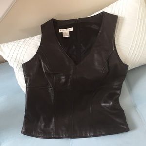 Bebe black leather fitted vneck top